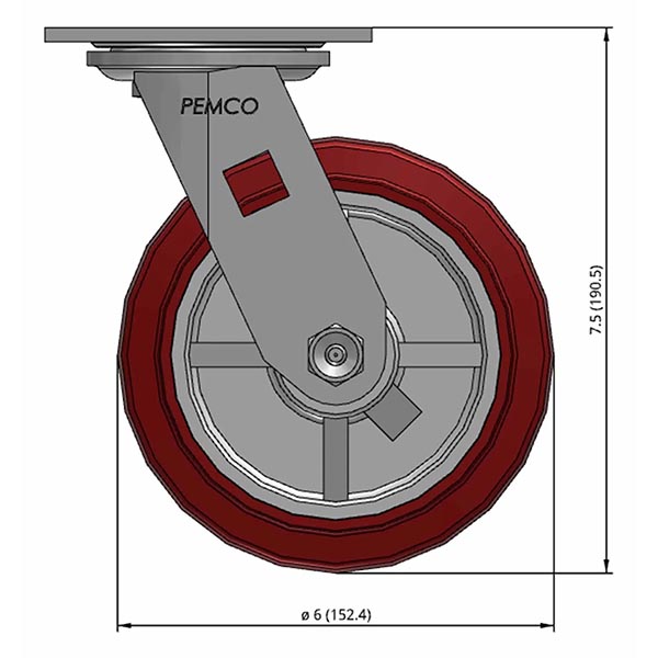 Side view drawing of caster with dimensions